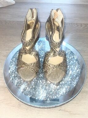 Gianni Bini Women's Gold Rhinestone Evening Heels
